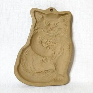 Vintage Brown Bag Cookie Mold Sitting Kitty Cat W Flowers Hill Design Inc. 1983